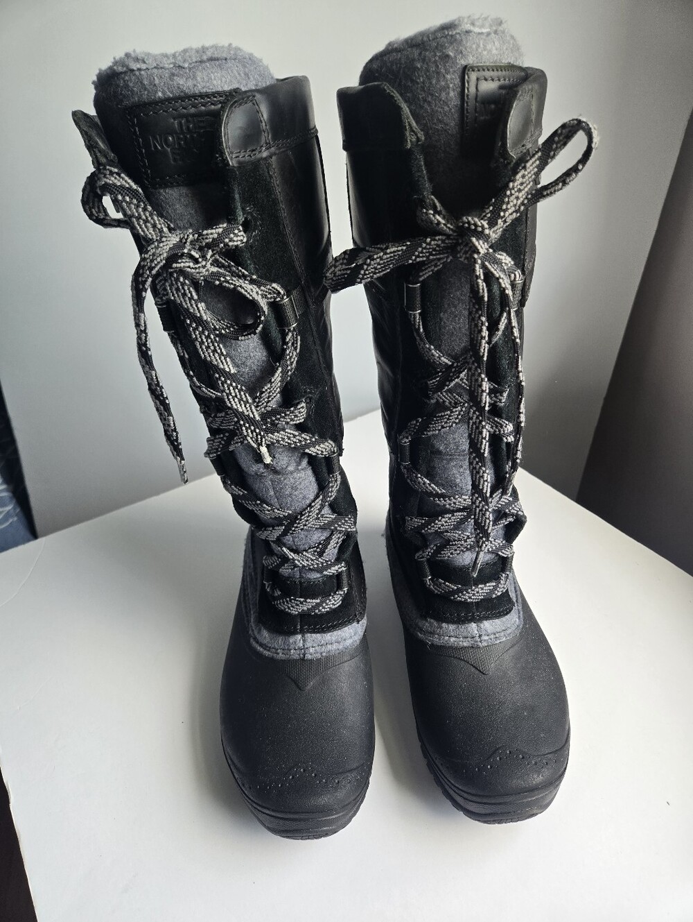 The North Face Women's Black and Gray Tall Insulated Winter Boots